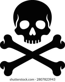 Classic skull and crossbones pirate danger symbol black vector illustration for warning design