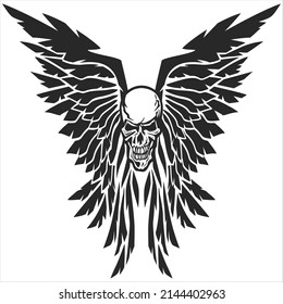 Classic skull and wings vector illustration in both black and white versions