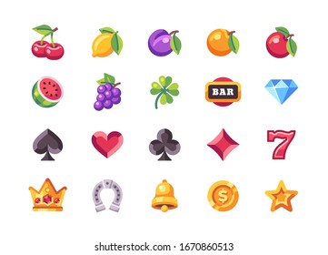 Classic slot machine symbol collection. Casino flat icons