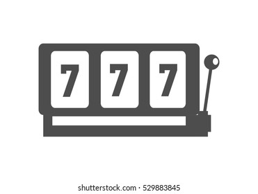 Classic slot machine vector monochrome, black color. Gambling attraction with winning combination of sevens. One handle bandit