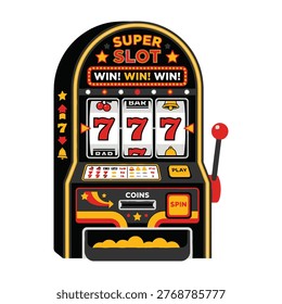 A classic slot machine with a winning combination of 777, casino gaming and luck concept.