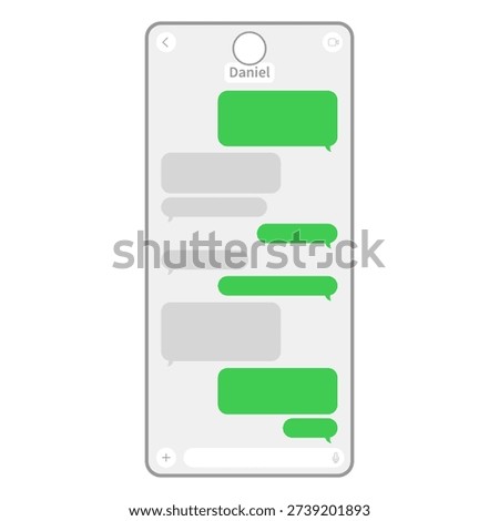 Classic smartphone chat window. Modern messenger text template. Phone screen isolated on white. Contact conversation screen. Vector illustration
