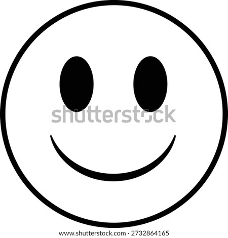 Classic smiley face icon with black outline, simple cheerful emoticon design, universally recognized happiness symbol, friendly positive vector illustration for digital communication