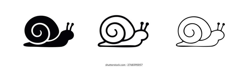 Classic Snail Icon Set with Swirling Shell Design in Black and White