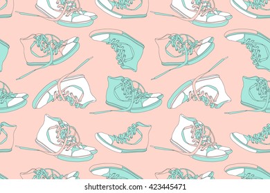 classic sneakers and sunglasses seamless vector pattern