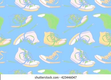 classic sneakers and sunglasses seamless vector pattern