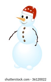 Classic snow man isolated on a white. Vector illustration.