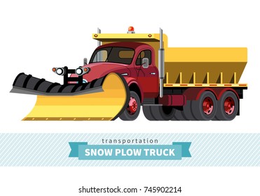 Classic snow removal heavy duty truck front side view. Vector isolated illustration