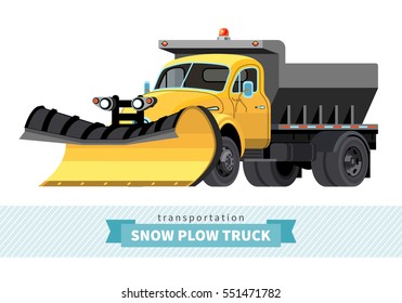 Classic snow removal truck front side view. Vector isolated illustration