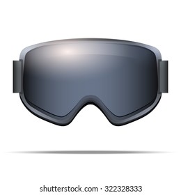 Classic snowboard goggles with big spherical glass . Vector isolated on white background