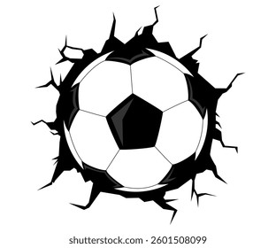 Classic Soccer ball hit on the wall minimalist flat illustration 