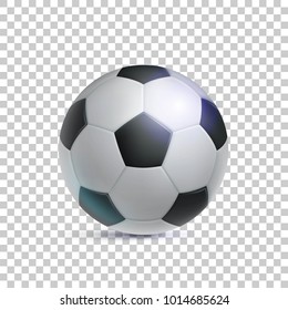 Classic soccer ball, realistic, isolated on transparent background. Image of sports equipment for football players, fans and amateurs. Vector illustration of modern detailed clipart