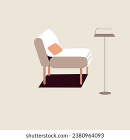 a classic sofa furniture with lamp illustration art , vector , office , home