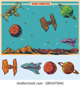classic spaceship and background template