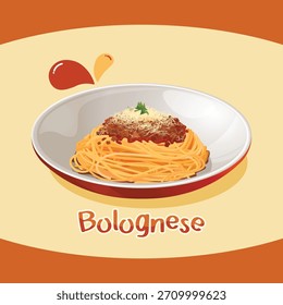 Spaghetti clássico Bolonhês Prato com queijo. Vetor