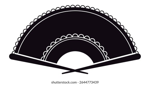 Classic Spanish hand fan silhouette with decorations, representing culture, dance, and tradition, perfect for conveying elegance and coolness