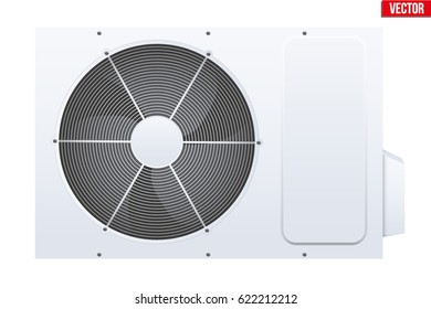 Classic Split air conditioner house system. Externally fitted unit. Evaporative cooler with heat pump system. Sample White color. Vector Illustration on isolated white background