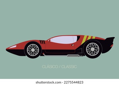 classic sport car, side view, flat design style