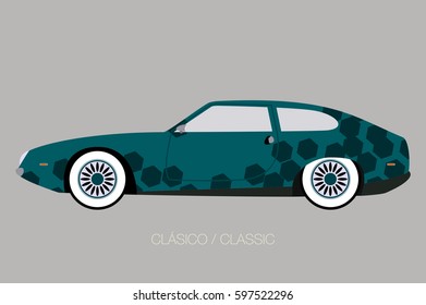 classic sport car, side view,  flat design style