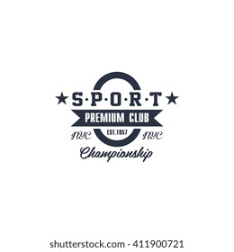 Classic Sport Club Black And White Vintage Design Isolated On White Background Vector Print