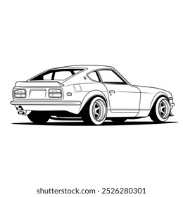 Classic Sports Car: A sleek, timeless black and white vector illustration of a sports car with sharp lines and stylized detailing