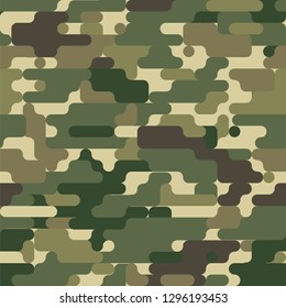 Classic spotted forest camouflage. Seamless vector pattern. Green, beige and brown rounded spots evenly covering surface. Stylish pattern for military, hunting, sports or tourist clothes and objects.