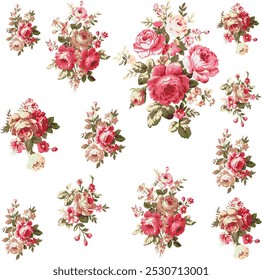 Classic spring pattern with camellia, bamboo, peach blossom, bird.... Printed pattern for dress