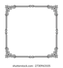Um quadro quadrado clássico adornado com redemoinhos ornamentados nos cantos e detalhes de linha precisos ao longo das bordas. Este design evoca um senso de tradição e elegância.