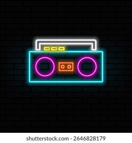 Classic square radio icon with two speaker. neon style.square radio tuner with two speakers - vintage classic square radio tuner with two speakers.