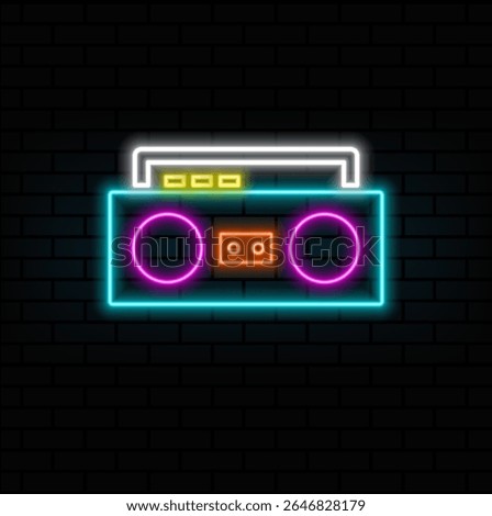 Classic square radio icon with two speaker. neon style.square radio tuner with two speakers - vintage classic square radio tuner with two speakers.