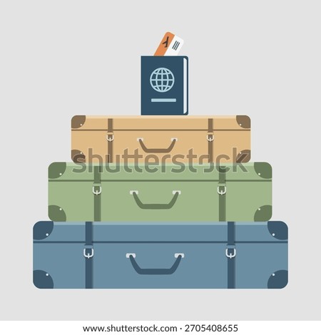 Classic Stack of Baggage and International Travel Documents