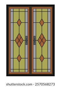 Classic stained glass window design with diamond patterns and earthy tones for decor