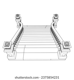 Classic Staircase Vector 03. Antique Stairs. Illustration Isolated On White Background. A vector illustration Of A Stair.