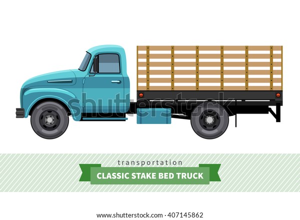 Classic Stake Bed Truck Side View Stock Vector (Royalty Free) 407145862