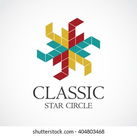 Classic star of color circle abstract vector and logo design or template vintage business icon of company identity symbol concept