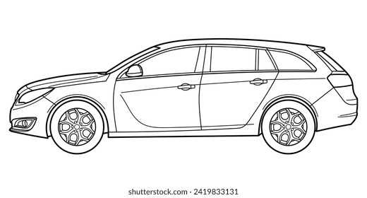 Carro de vagón clásico de la estación. Imagen de vista lateral. Ilustración del vector del doodle de contorno