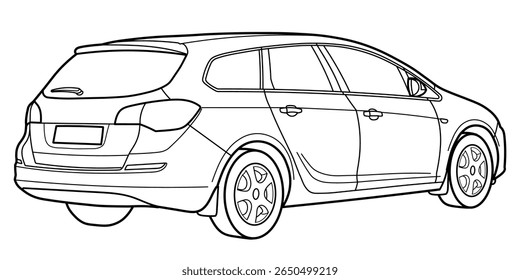 classic station wagon. Different five view shot - front, rear, side and 3d. Outline full hand drawn non ai doodle vector illustration