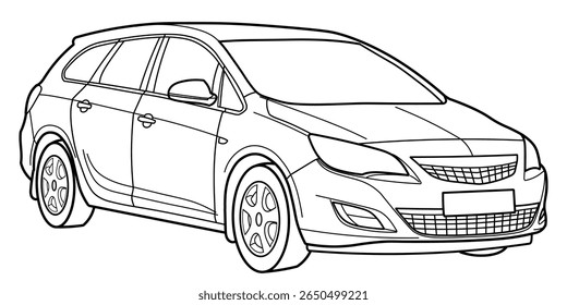 classic station wagon. Different five view shot - front, rear, side and 3d. Outline full hand drawn non ai doodle vector illustration