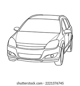 classic station wagon. front shot, 3d view. outline doodle vector illustration	