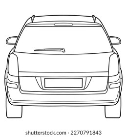classic station wagon. rear view shot. Outline doodle vector illustration