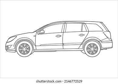 Classic Station Wagon. Side View Shot. Doodle Vector Illustration