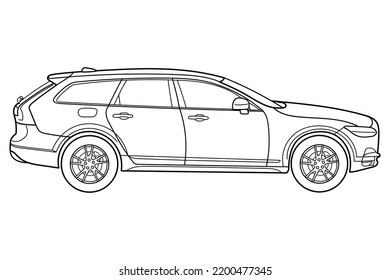 Classic Station Wagon. Side View Shot. Doodle Vector Illustration