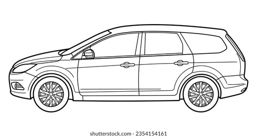 Classic station wagon. Side view shot. Outline doodle vector illustration	
