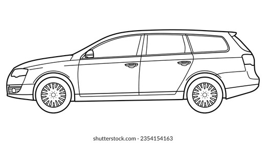 Classic station wagon. Side view shot. Outline doodle vector illustration	
