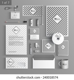 Classic stationery template design with striped pattern. Documentation for business.