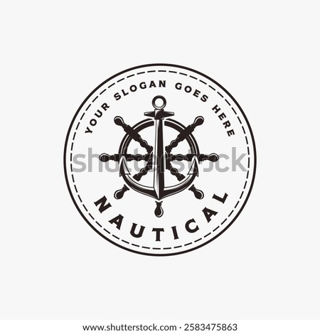 Classic Steering Ship and anchor logo badge emblem on white background