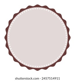 Classic Stitched Edge Round Dark Brown Emblem Blank Sticker Label Plain Background