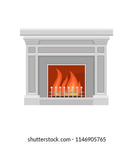 Classic stone fireplace vector Illustration on a white background
