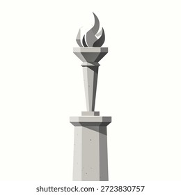 Ein klassisches Fackeldenkmal aus Stein mit stilisierter Flamme, das Wissen und Erleuchtung symbolisiert.