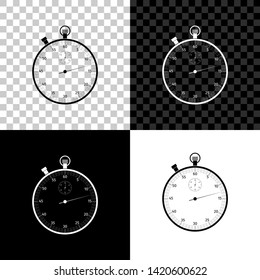 Classic stopwatch icon isolated on black, white and transparent background. Timer icon. Chronometer sign. Vector Illustration